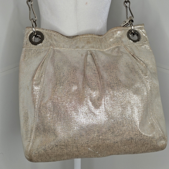 Coach Madison metallic silver beige hippie hobo/shoulder tote bag thatch design - Picture 4 of 17